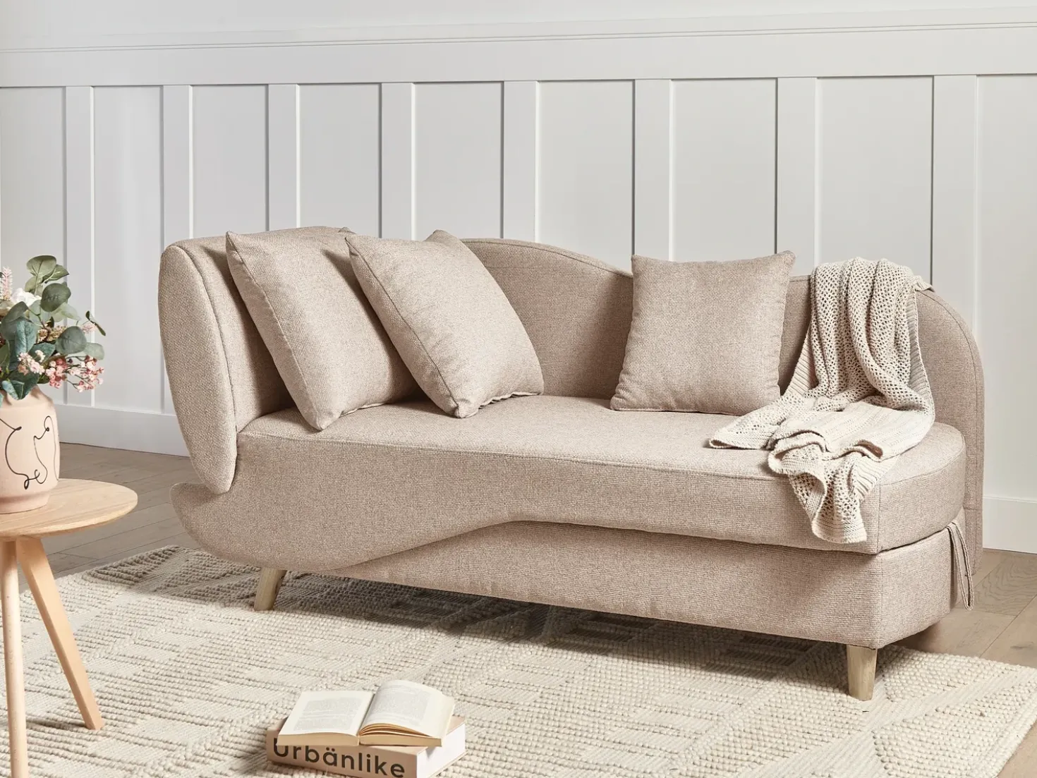 Chaise longue versione sinistra MERI Lino sintetico Marrone chiaro con contenitore
