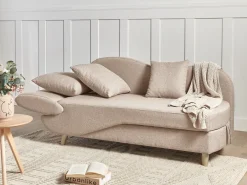 Chaise longue versione sinistra MERI Lino sintetico Marrone chiaro con contenitore
