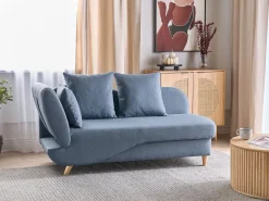 Chaise longue versione sinistra MERI Lino sintetico Blu scuro con contenitore