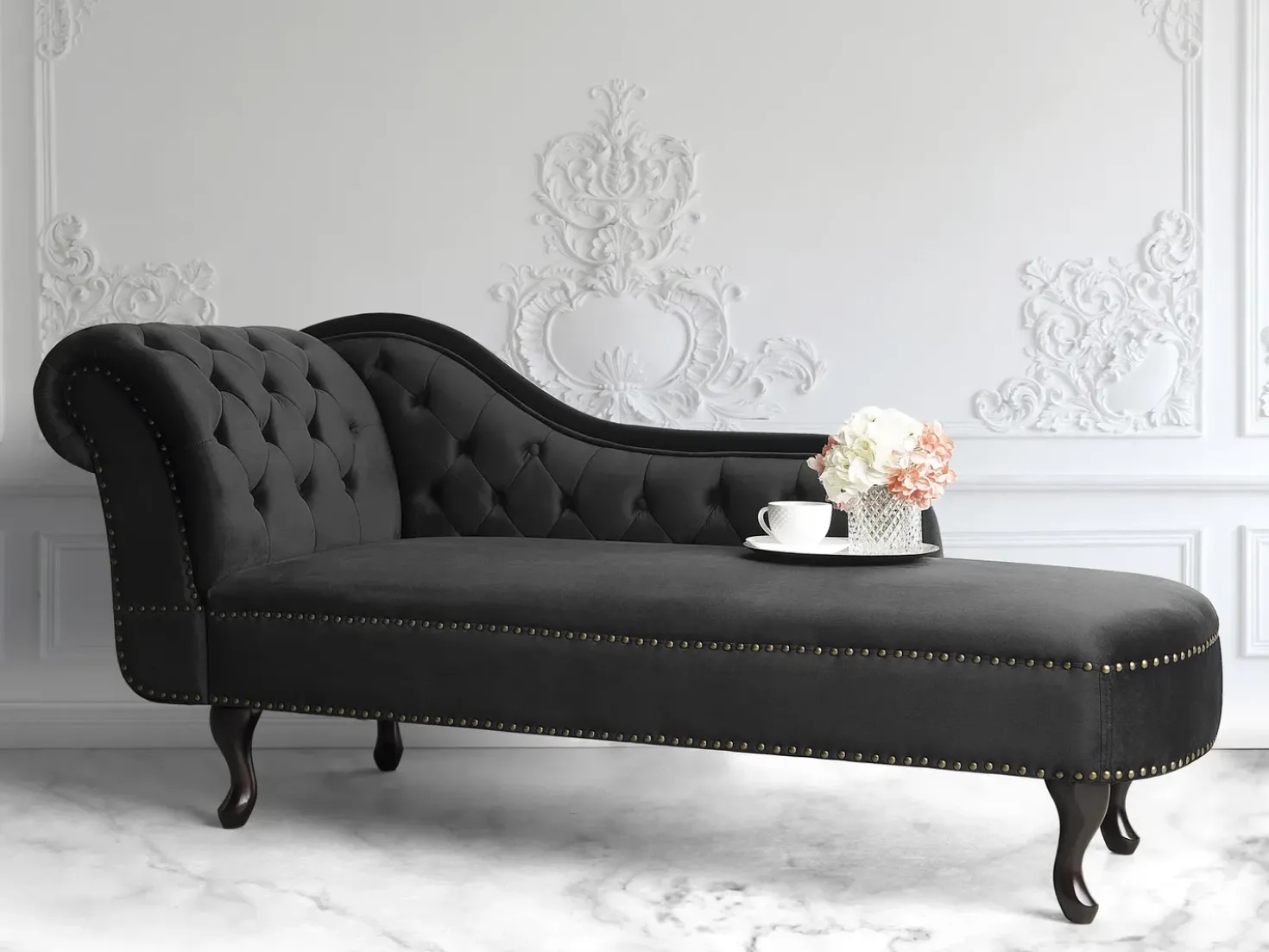 Chaise longue versione sinistra NIMES Velluto Nero
