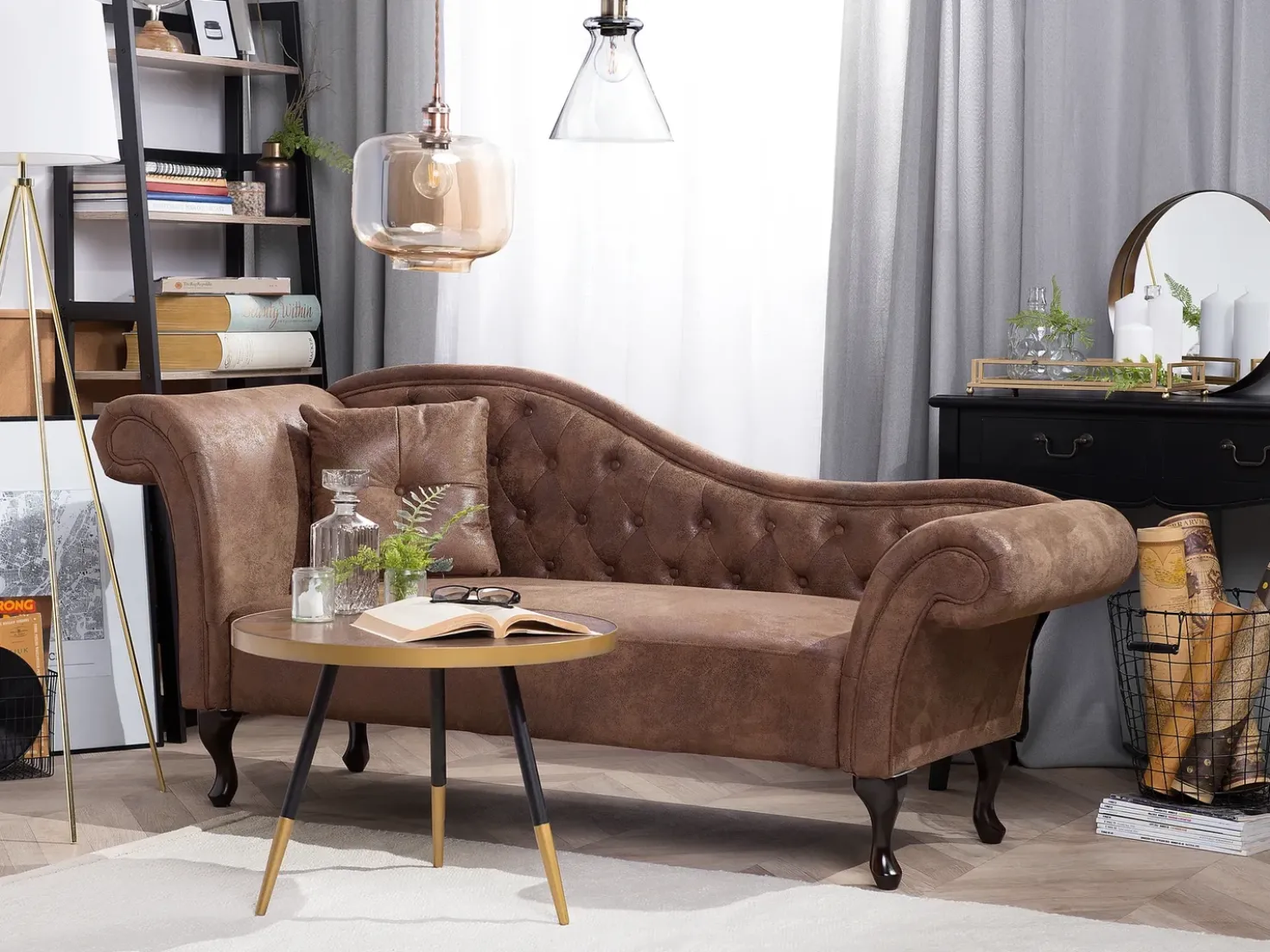 Chaise longue versione sinistra LATTES Scamosciato sintetico Marrone chiaro