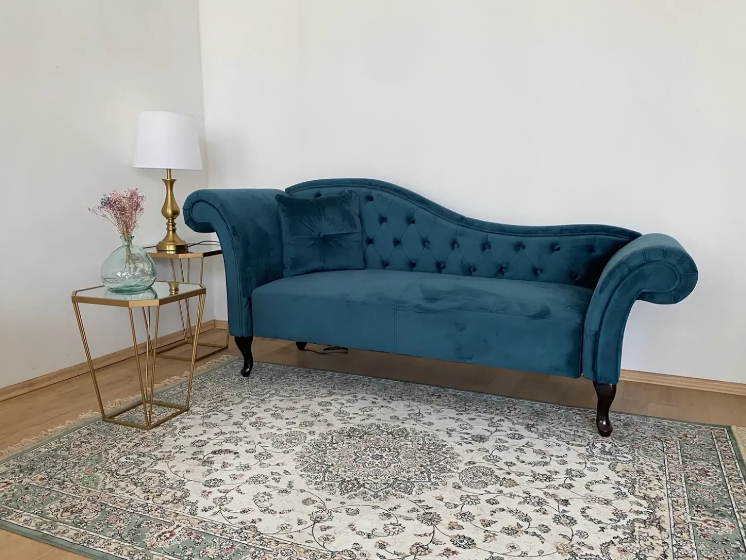 Chaise longue versione sinistra LATTES Velluto Foglia di tè