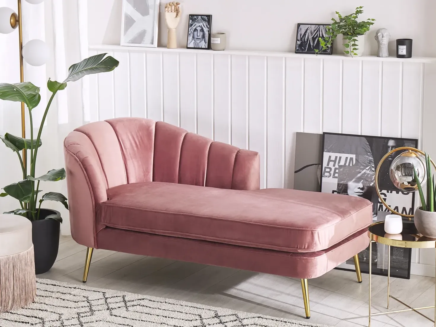 Chaise longue versione sinistra ALLIER Velluto Rosa