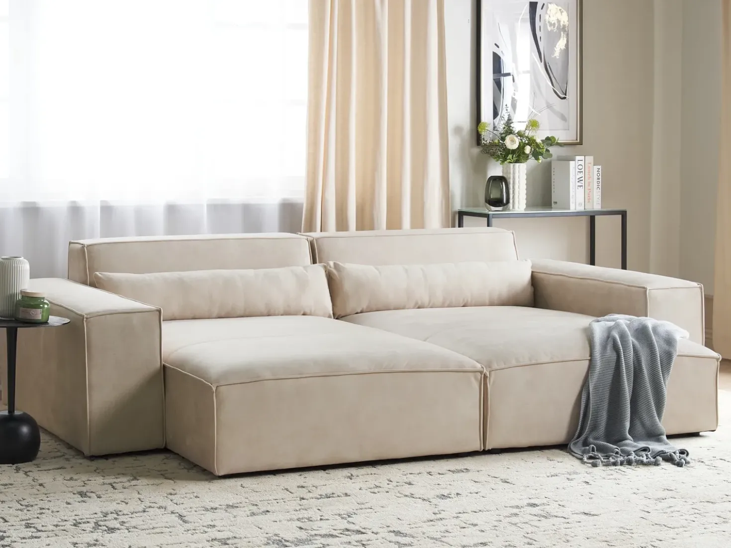 Chaise longue versione sinistra HELLNAR Velluto Beige chiaro