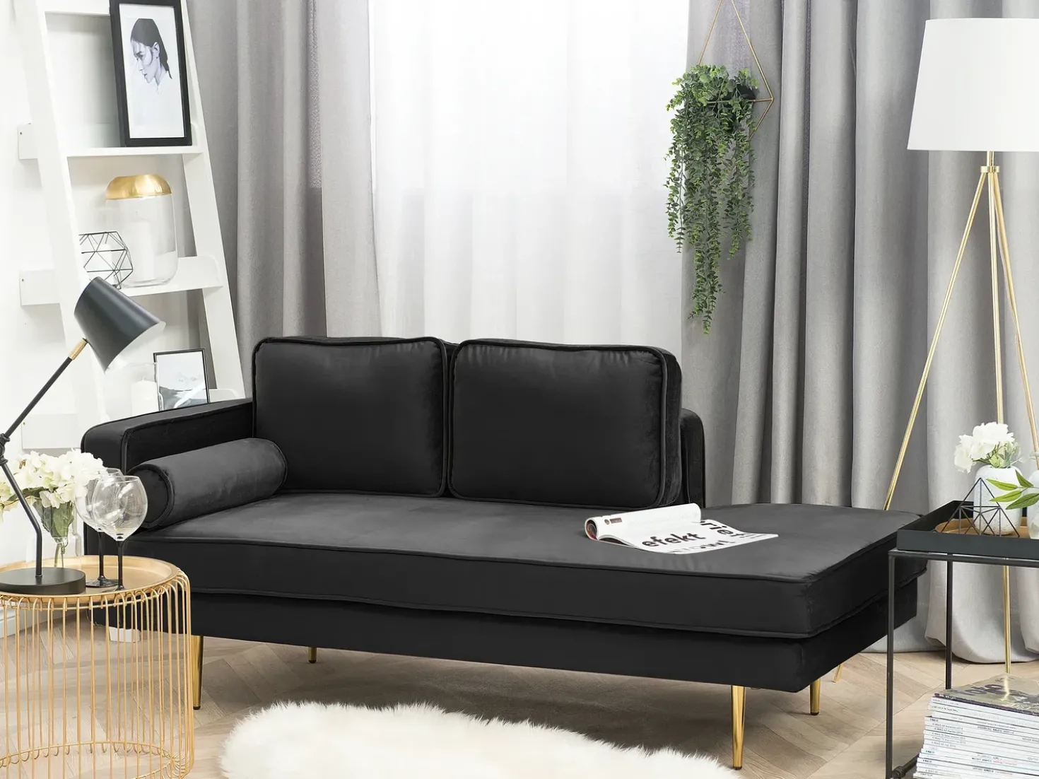 Chaise longue versione sinistra MIRAMAS Velluto Nero