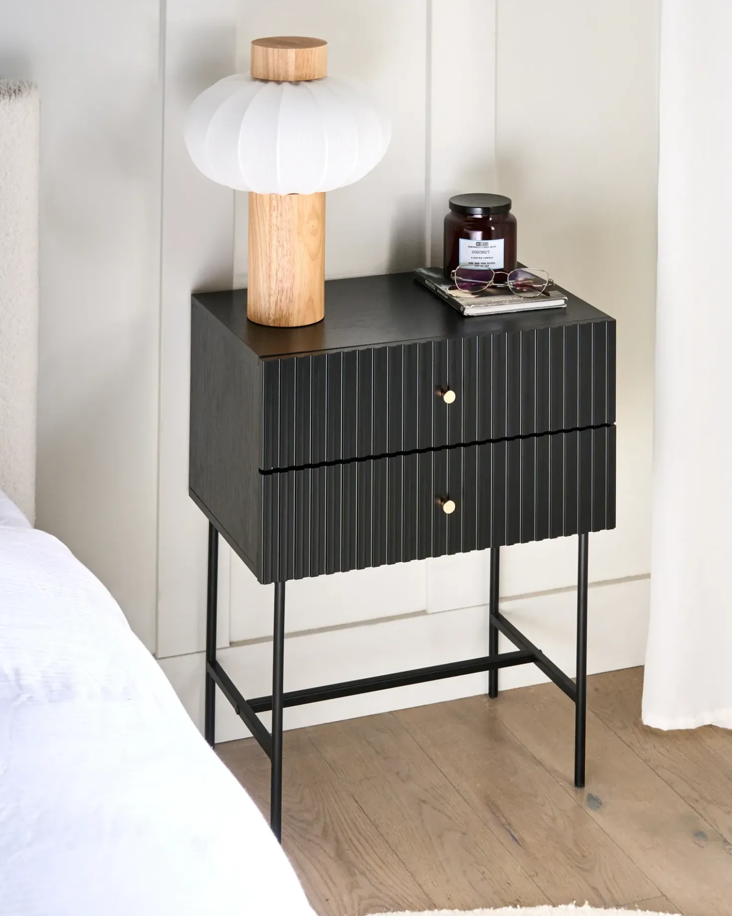Comodino 2 cassetti COVENTRY Nero/Oro