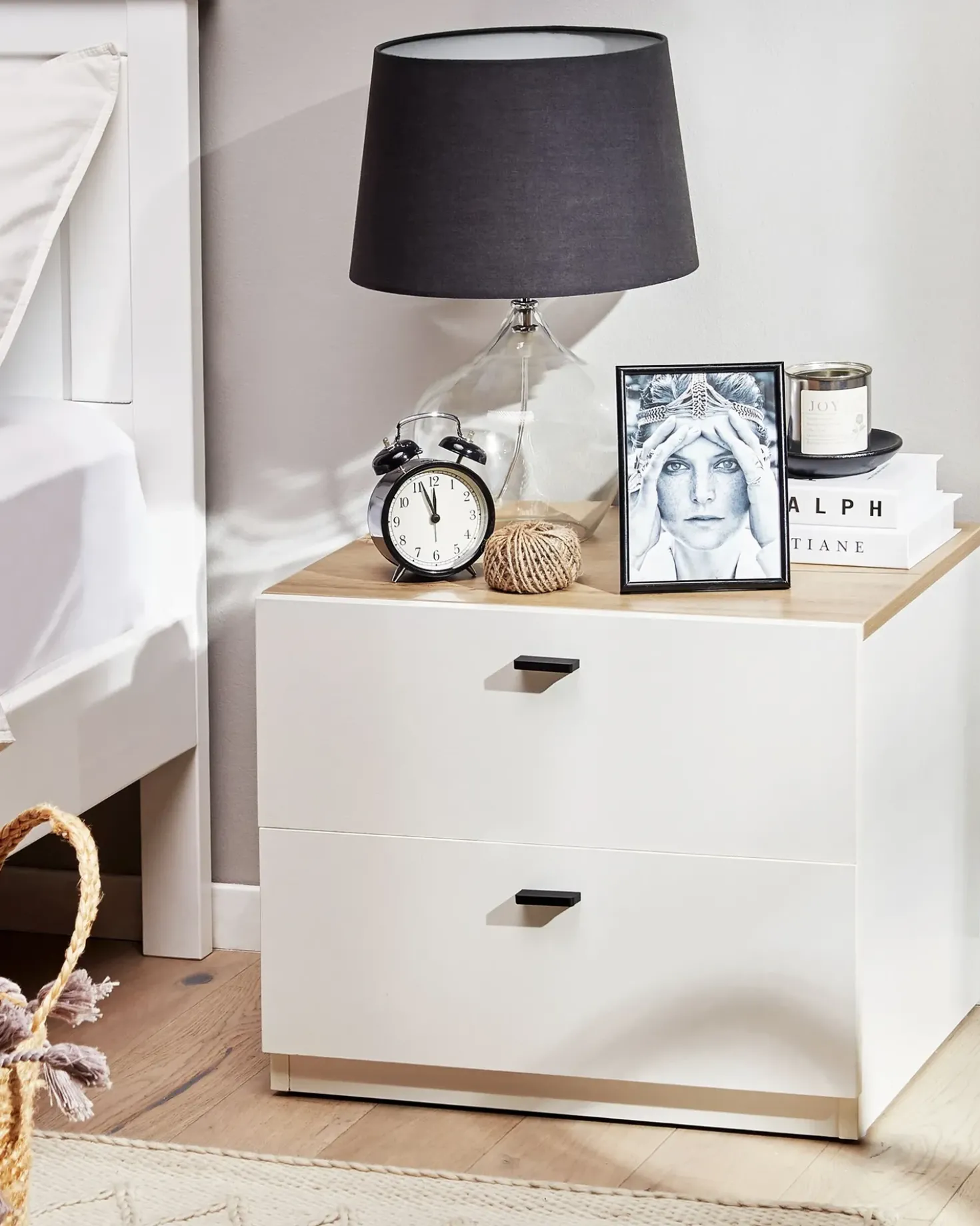 Comodino 2 cassetti EDISON Bianco