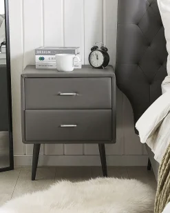 Comodino 2 cassetti ESSONNE Pelle sintetica Grigio