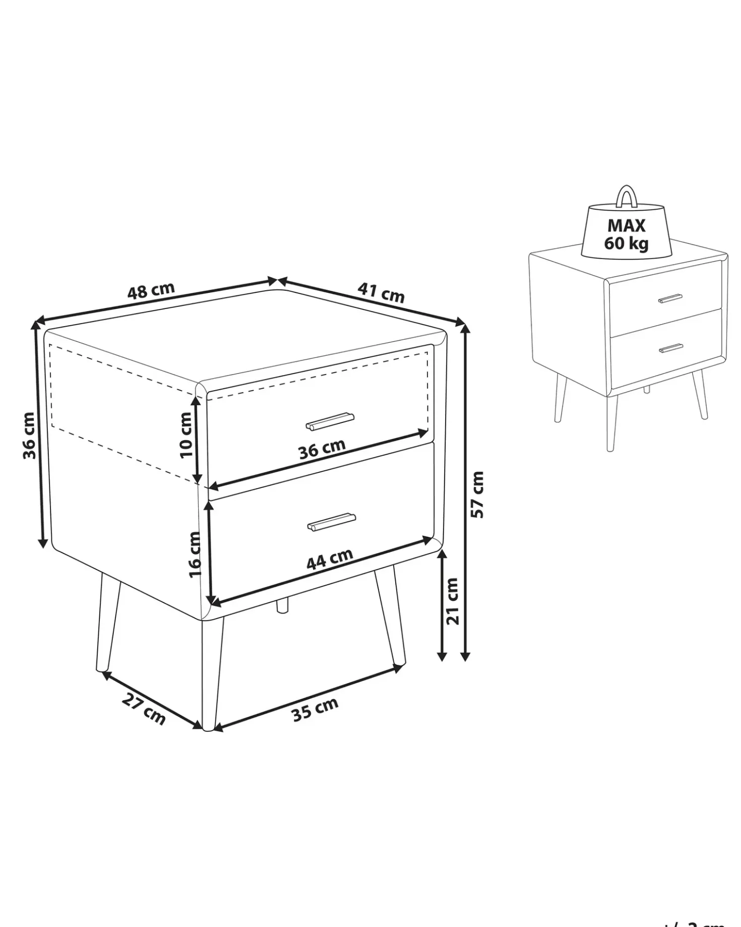 Comodino 2 cassetti ESSONNE Pelle sintetica Grigio