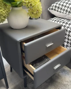 Comodino 2 cassetti ESSONNE Pelle sintetica Grigio