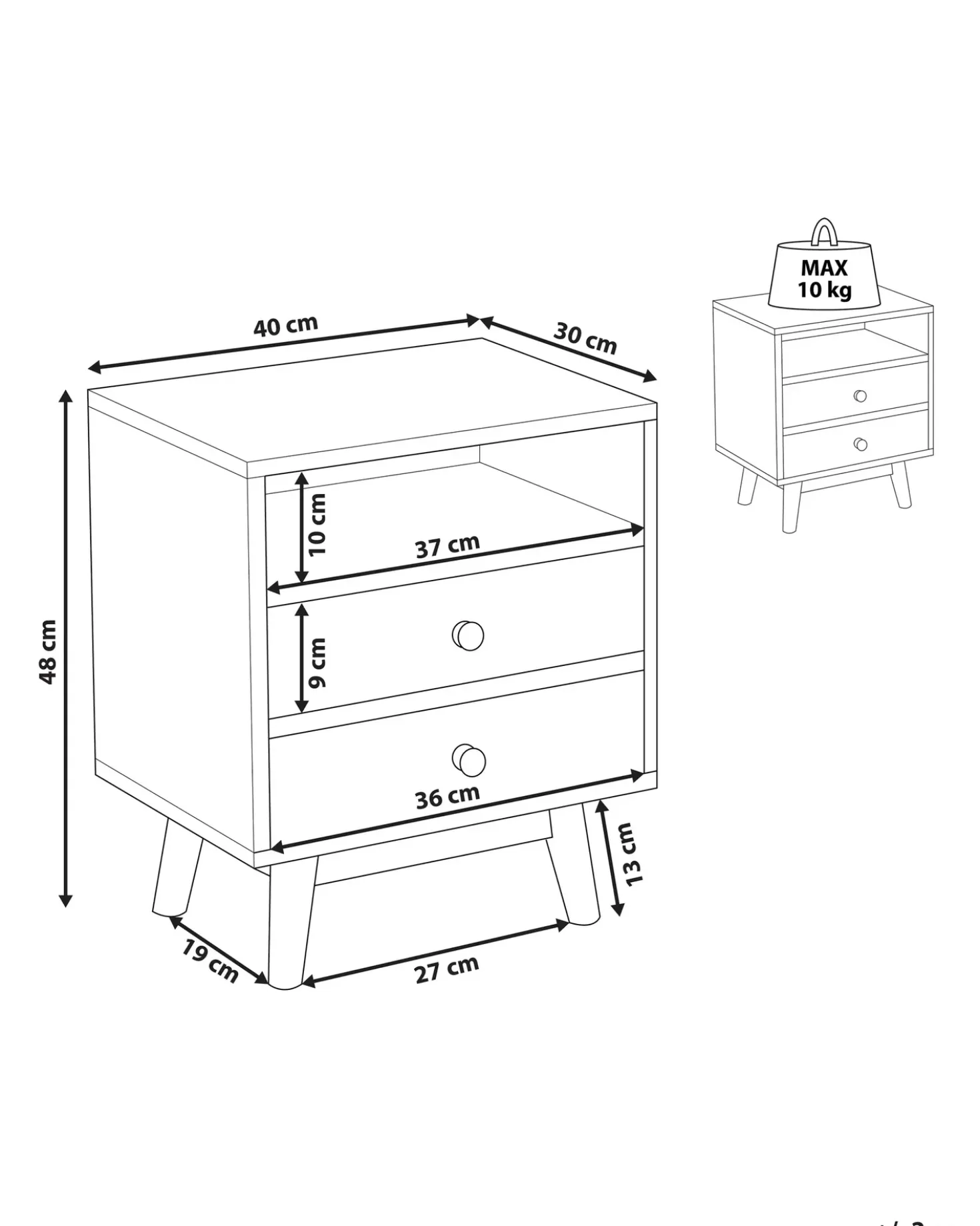 Comodino 2 cassetti FARGO Marrone chiaro