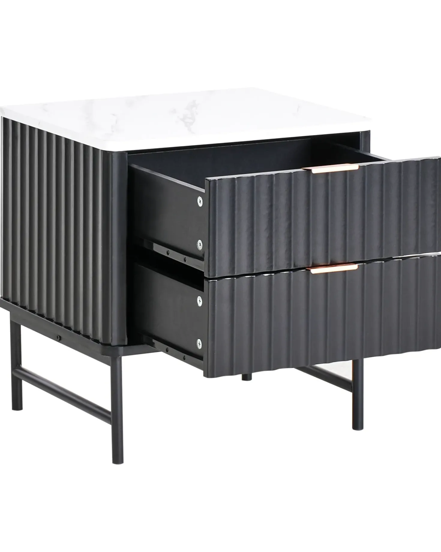 Comodino 2 cassetti GLASTONBURY Marmo/Nero