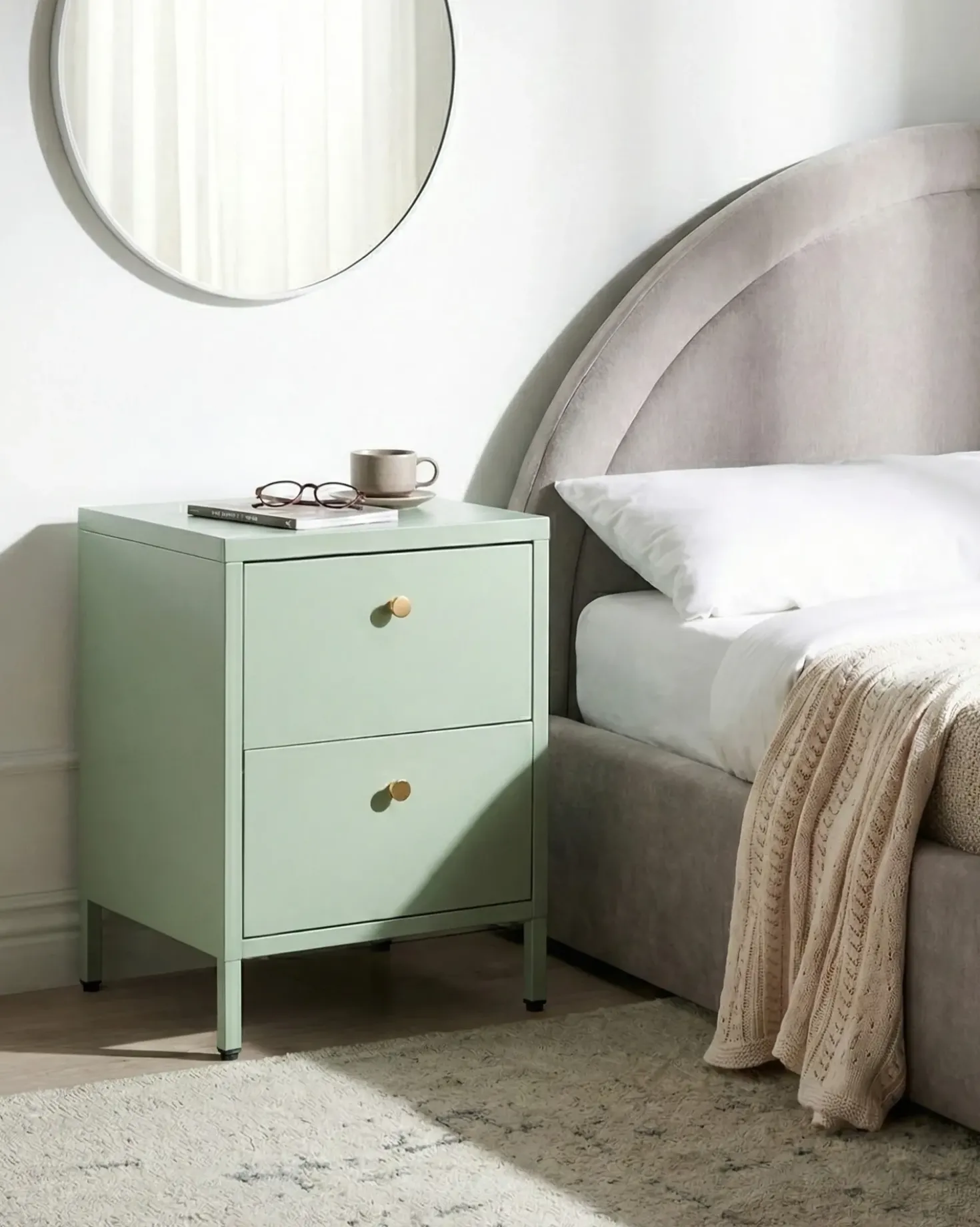 Comodino 2 cassetti KYLEA Metallo Verde menta