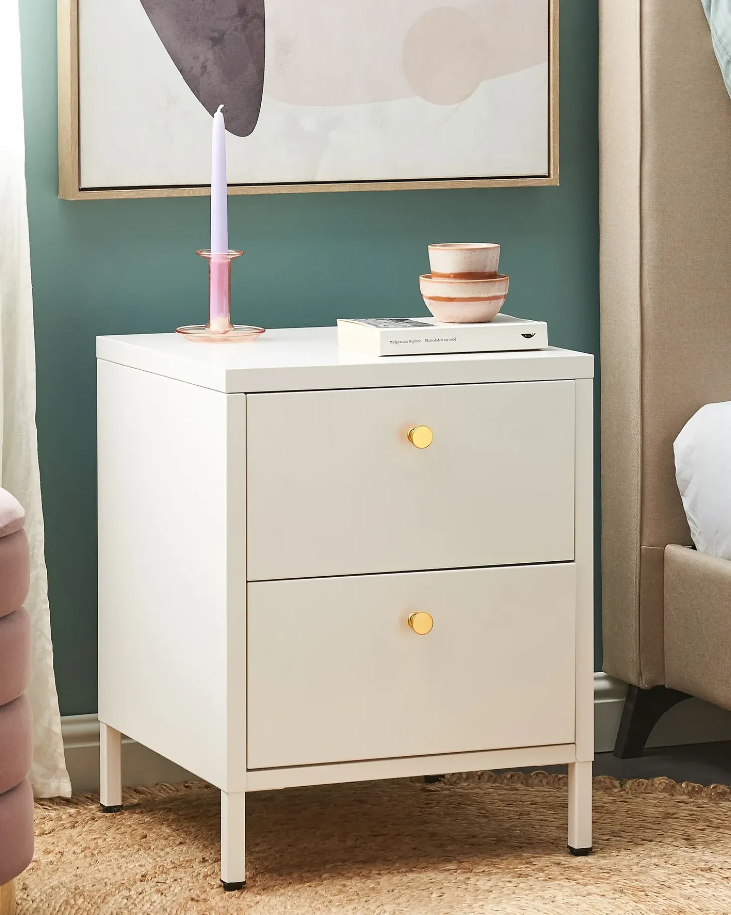 Comodino 2 cassetti KYLEA Metallo Bianco
