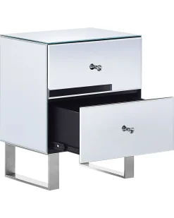 Comodino 2 cassetti NESLE Vetro Argento specchiato