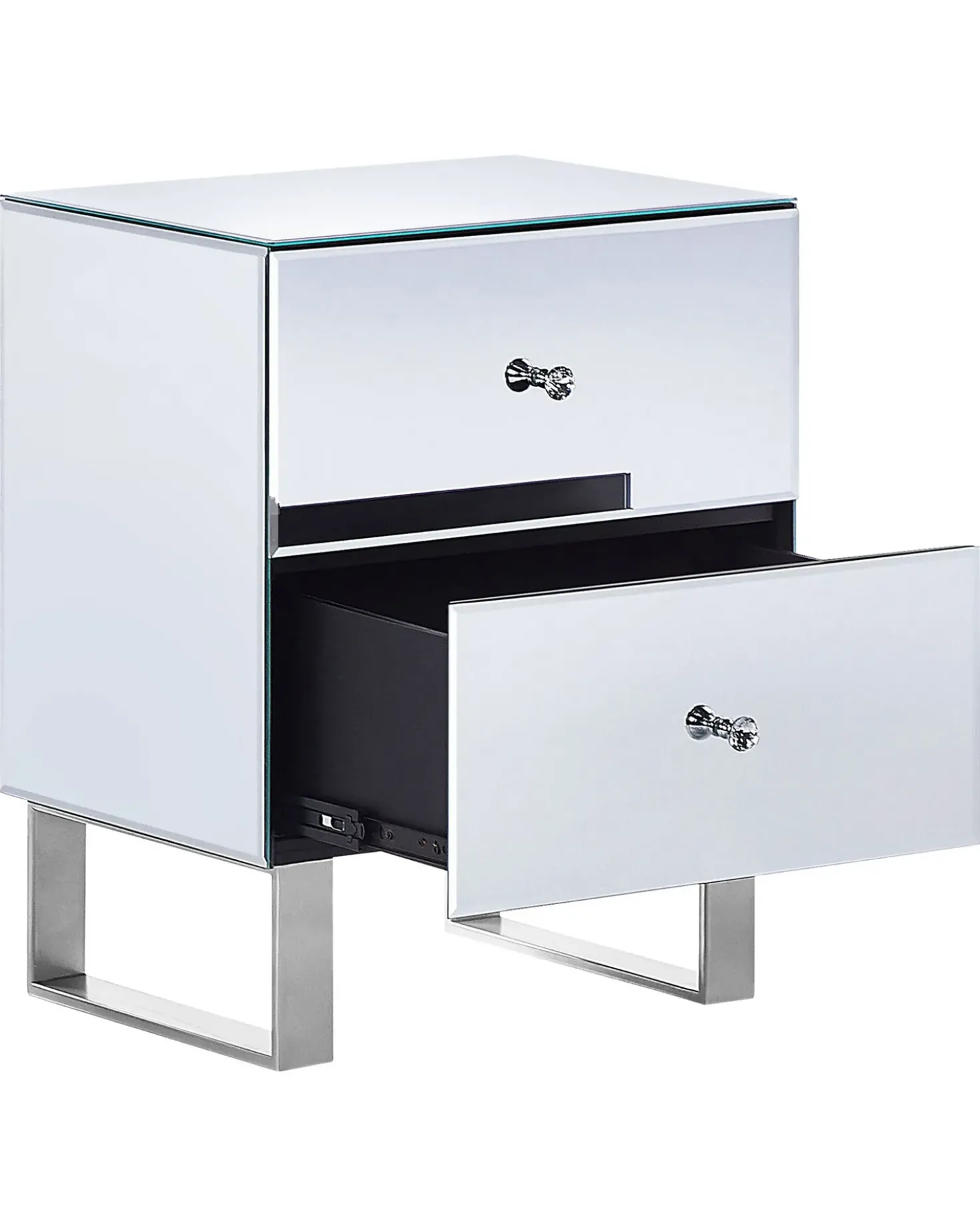 Comodino 2 cassetti NESLE Vetro Argento specchiato
