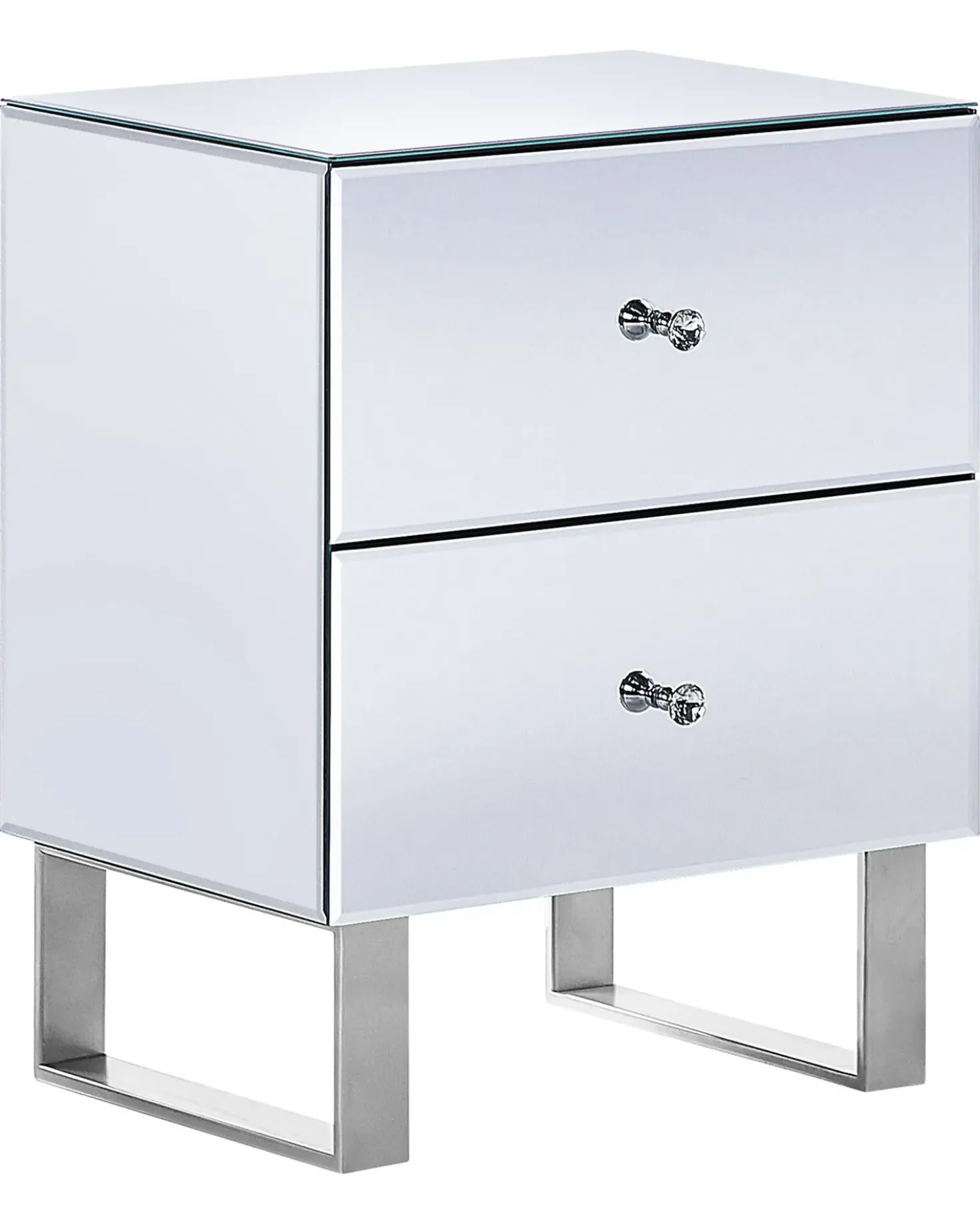 Comodino 2 cassetti NESLE Vetro Argento specchiato