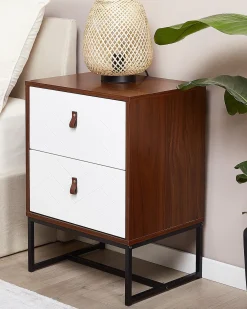 Comodino 2 cassetti NUEVA Marrone scuro/Bianco
