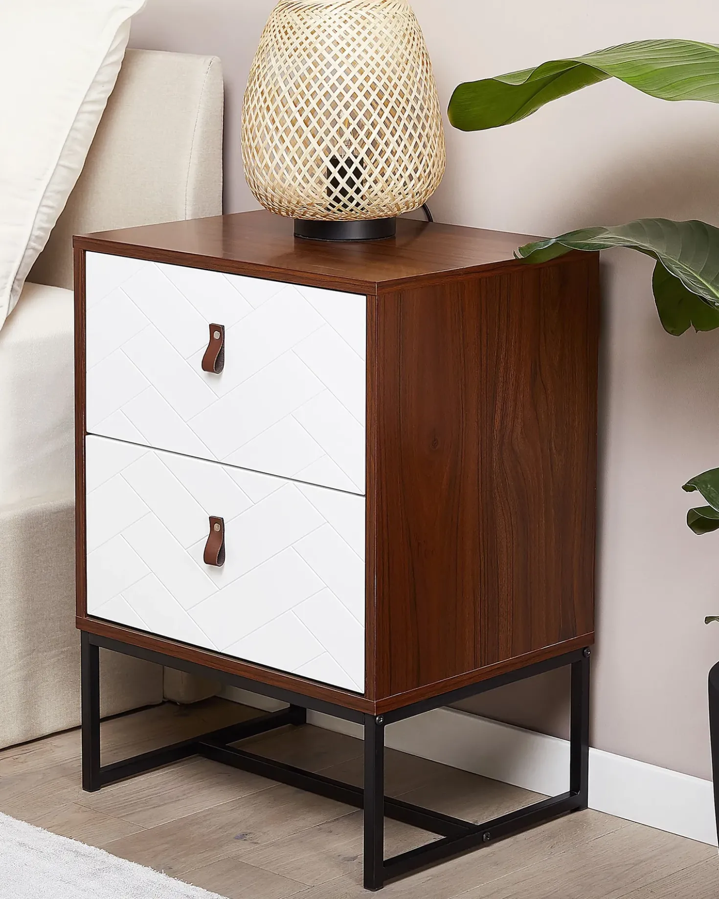 Comodino 2 cassetti NUEVA Marrone scuro/Bianco