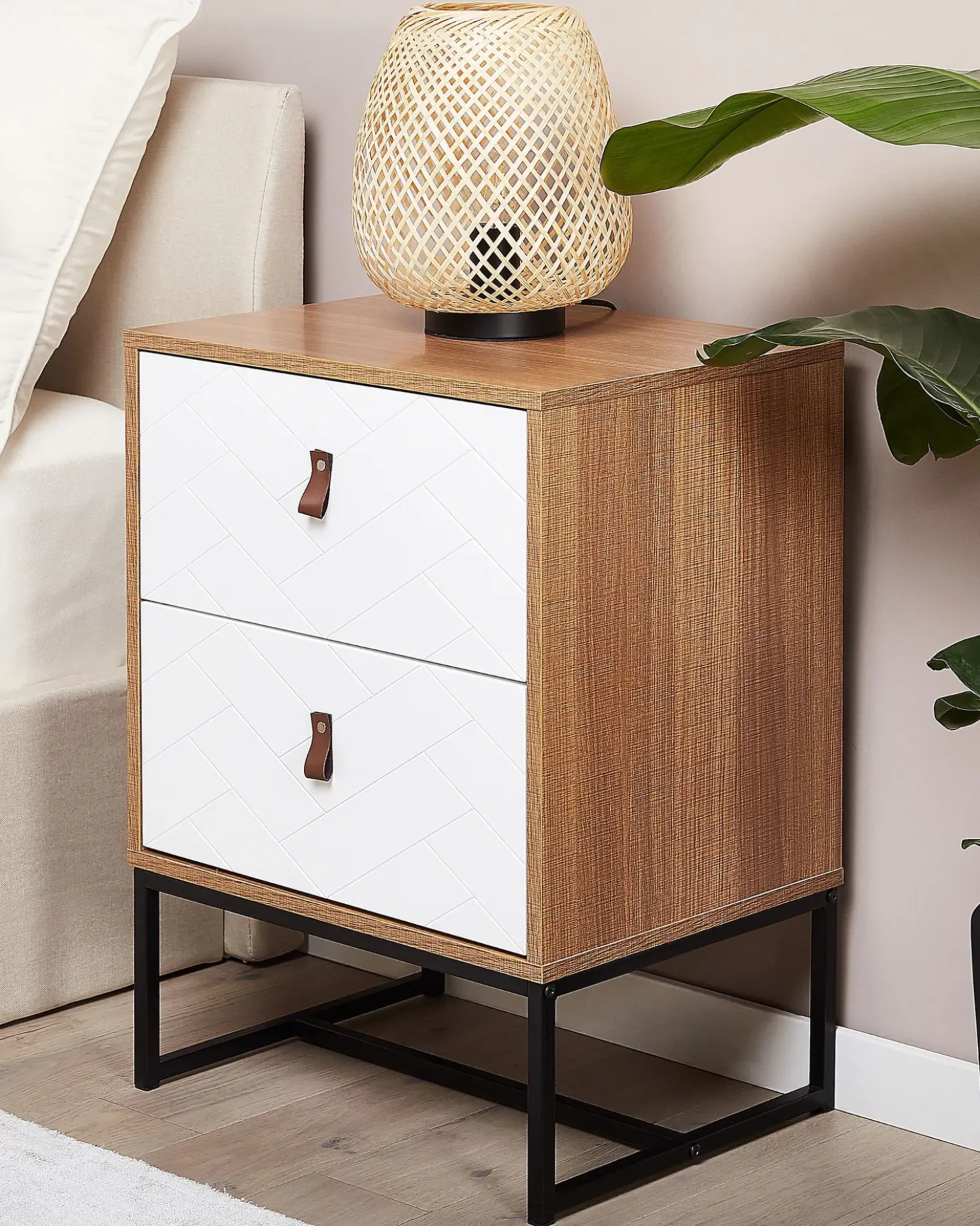 Comodino 2 cassetti NUEVA Marrone chiaro/Bianco