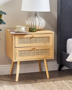 Comodino 2 cassetti PEROTE Rattan Marrone chiaro