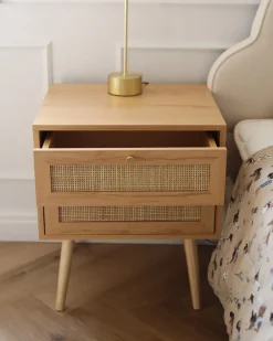 Comodino 2 cassetti PEROTE Rattan Marrone chiaro