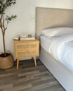 Comodino 2 cassetti PEROTE Rattan Marrone chiaro