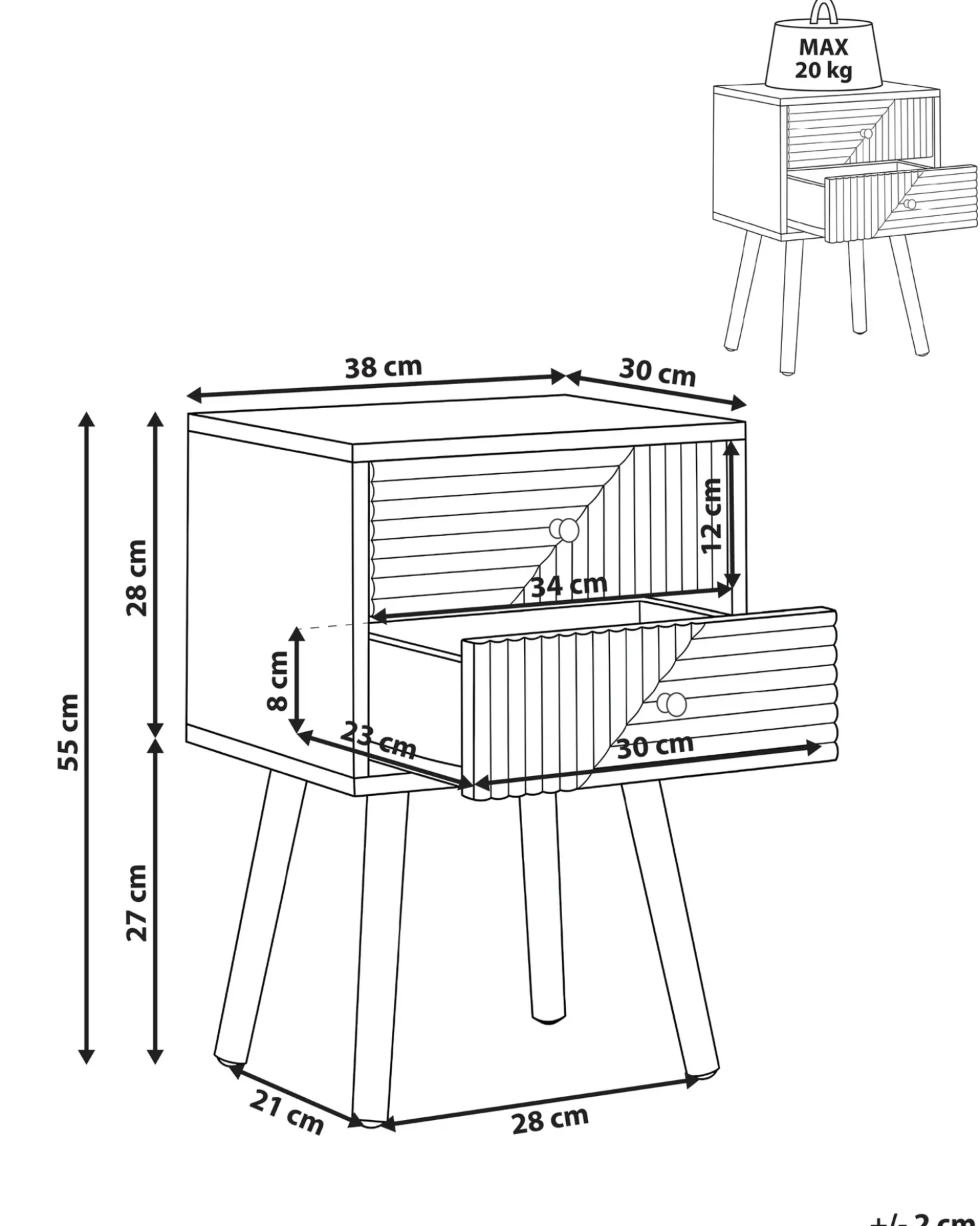 Comodino 2 cassetti RONGE Marrone chiaro