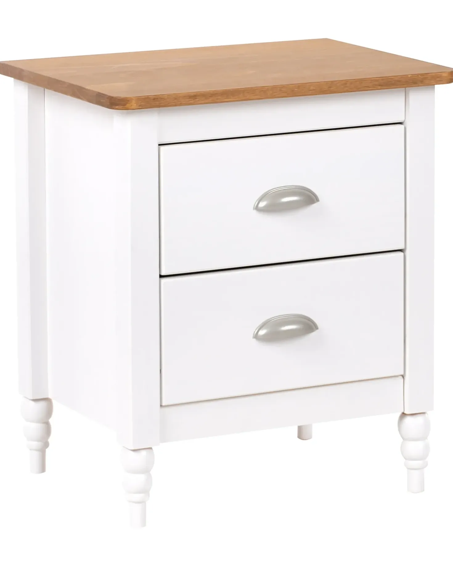 Comodino 2 cassetti SHILLINGTON Legno di pino Marrone/Bianco