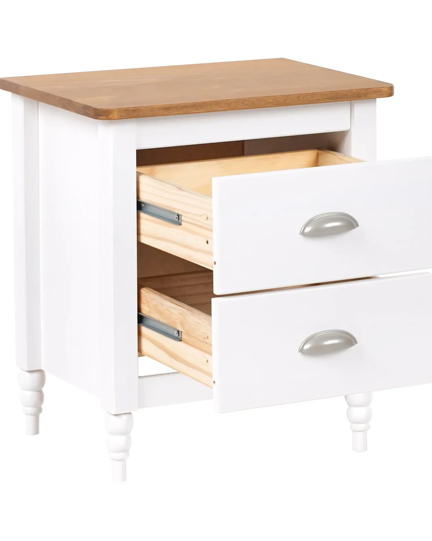 Comodino 2 cassetti SHILLINGTON Legno di pino Marrone/Bianco