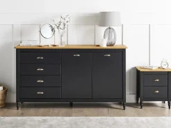 Comodino 2 cassetti SHILLINGTON Legno di pino Marrone/Nero
