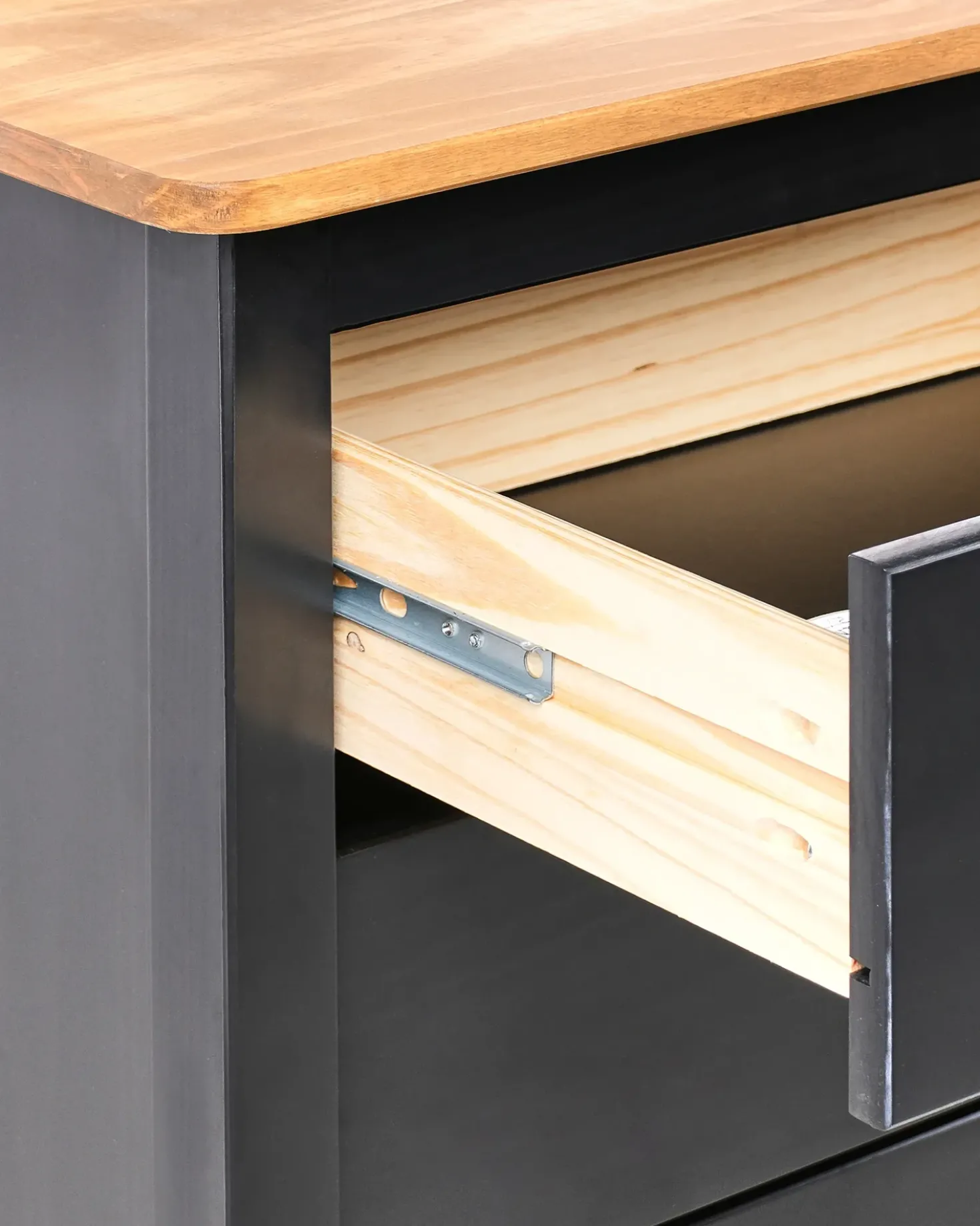 Comodino 2 cassetti SHILLINGTON Legno di pino Marrone/Nero