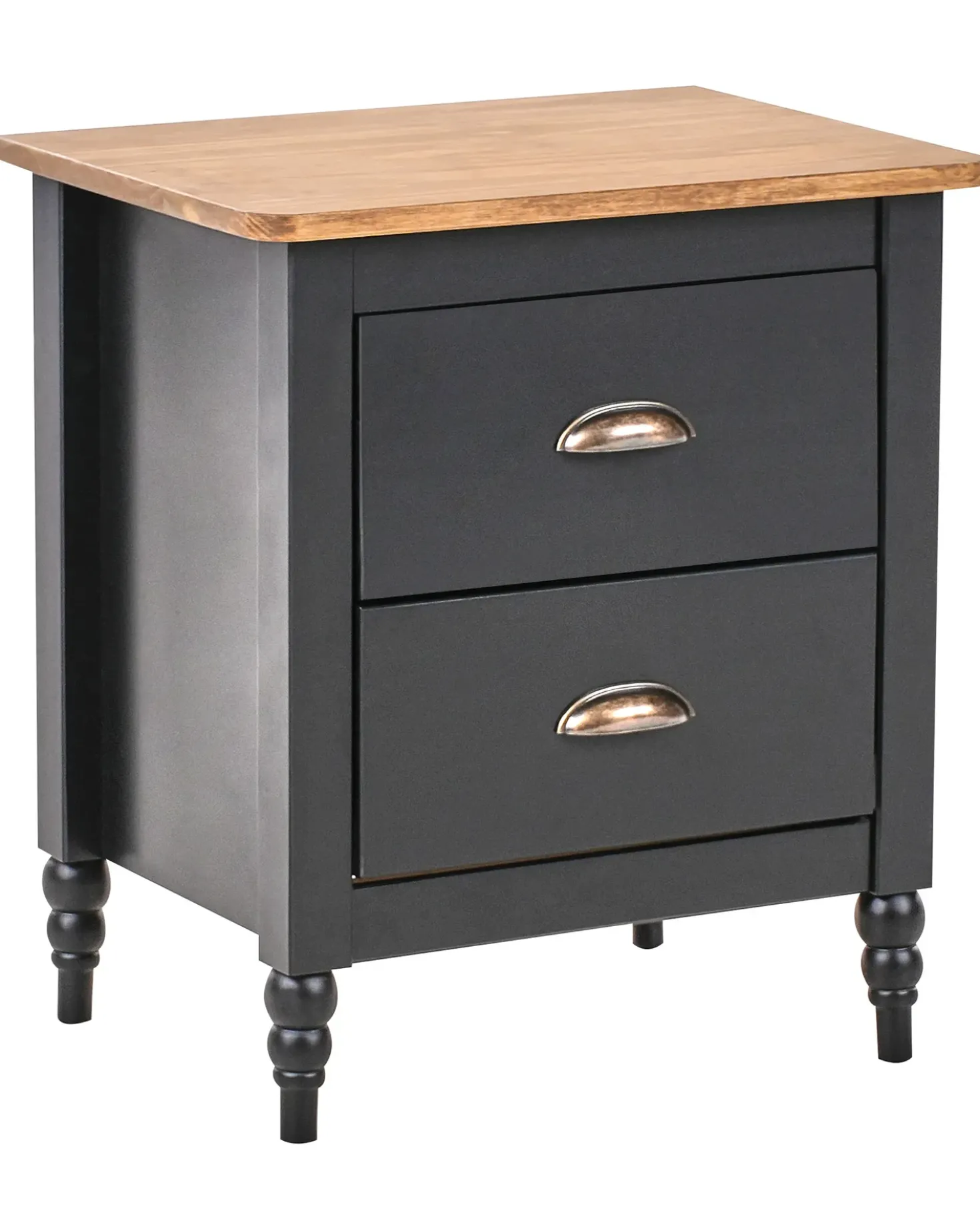 Comodino 2 cassetti SHILLINGTON Legno di pino Marrone/Nero
