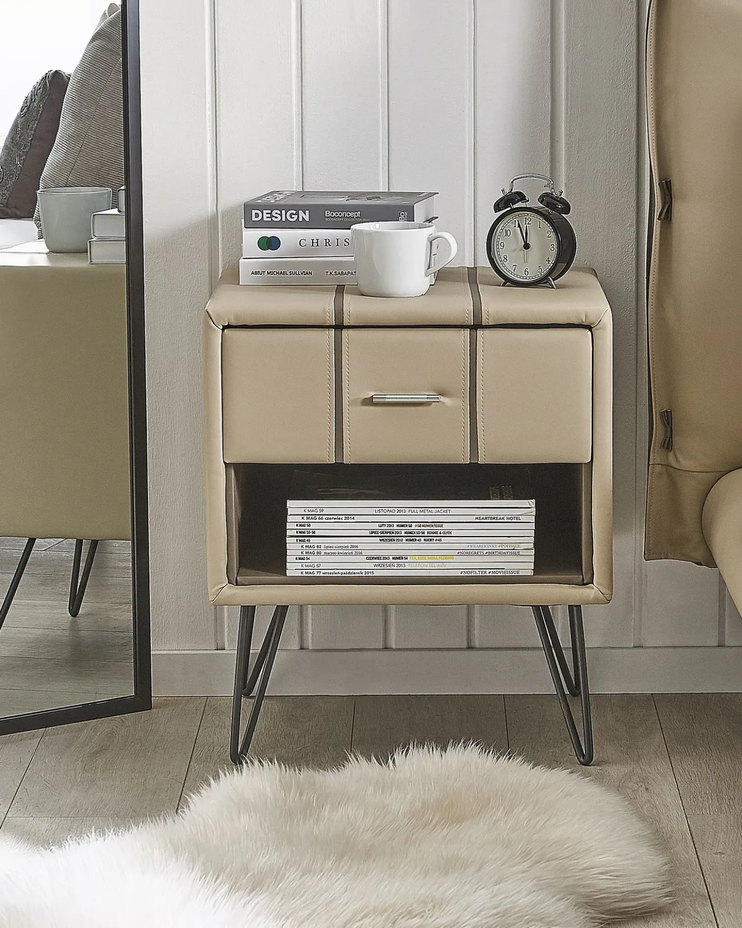 Comodino 1 cassetto BETIN Pelle sintetica Beige