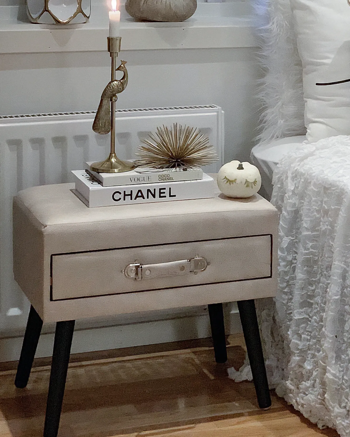 Comodino 1 cassetto EUROSTAR Pelle sintetica Beige