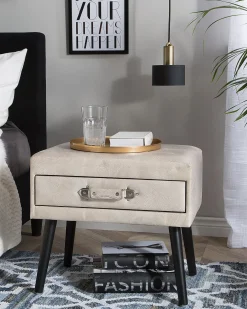 Comodino 1 cassetto EUROSTAR Pelle sintetica Beige