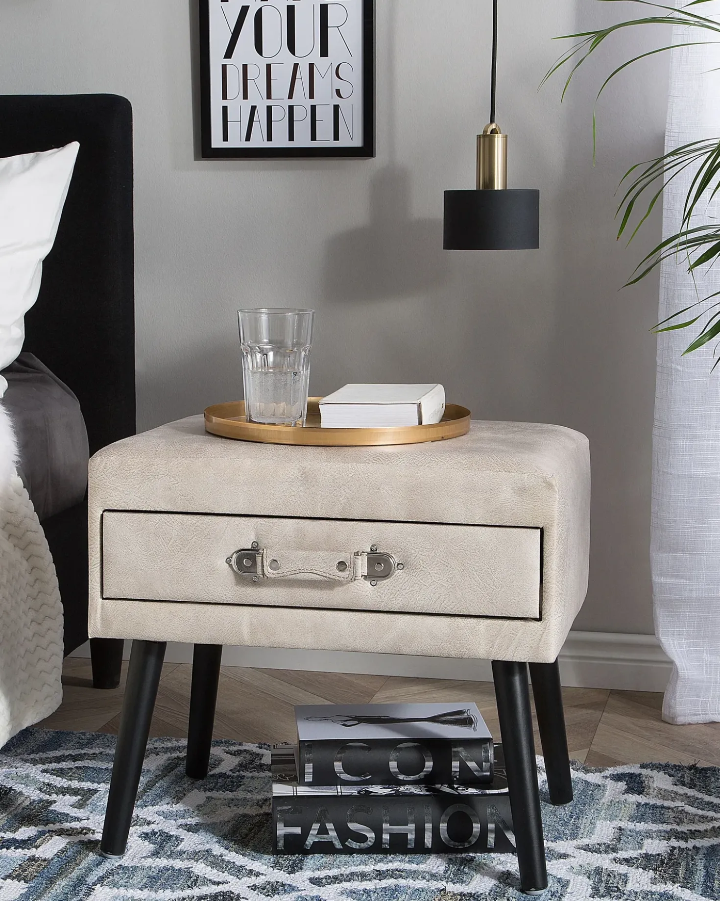 Comodino 1 cassetto EUROSTAR Pelle sintetica Beige