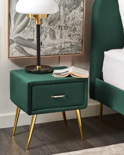 Comodino 1 cassetto FLAYAT Velluto Verde smeraldo