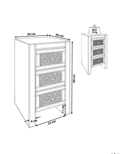 Comodino 3 cassetto LORAY Vetro Argento specchiato