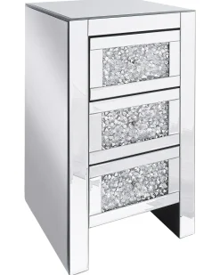 Comodino 3 cassetto LORAY Vetro Argento specchiato