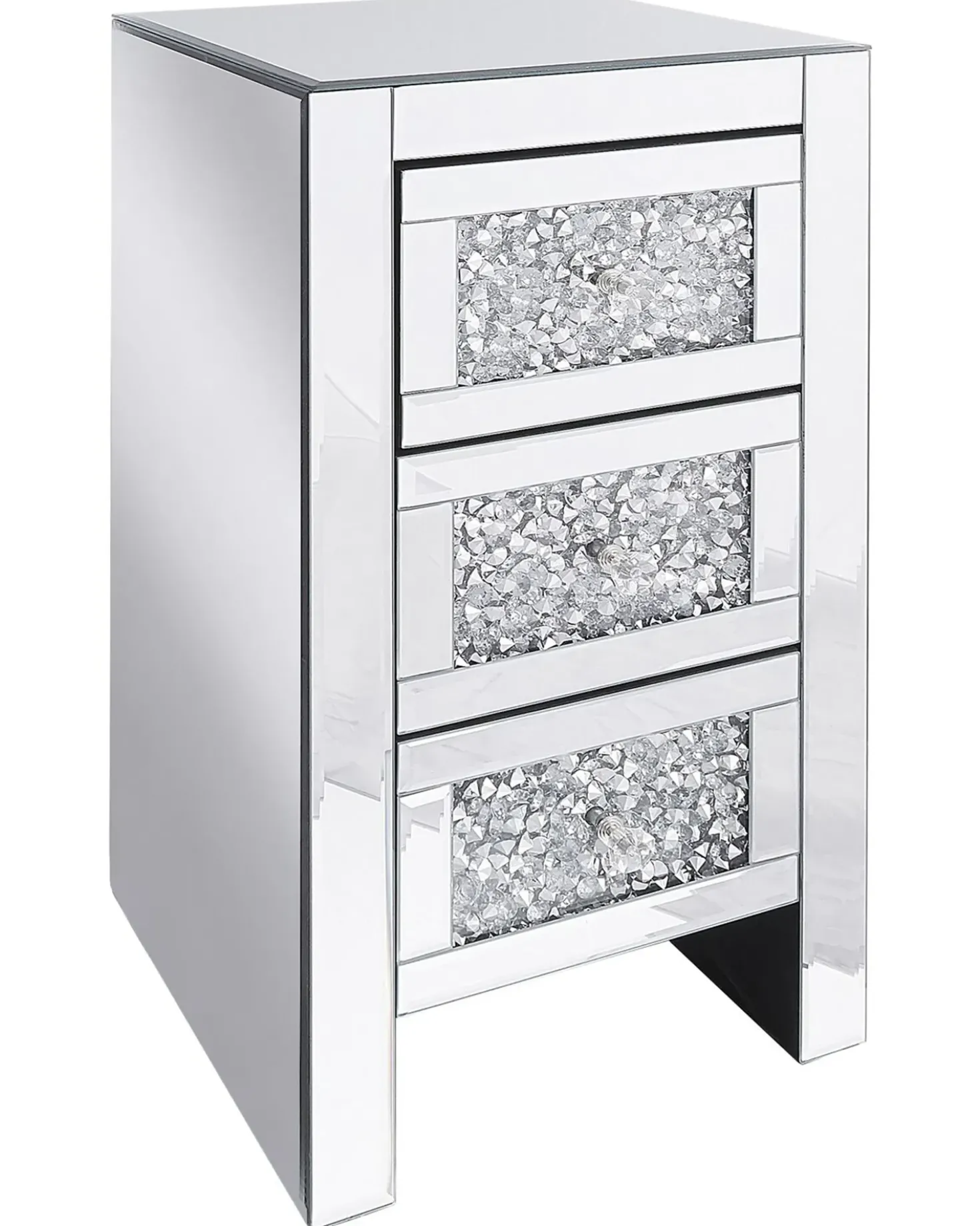 Comodino 3 cassetto LORAY Vetro Argento specchiato