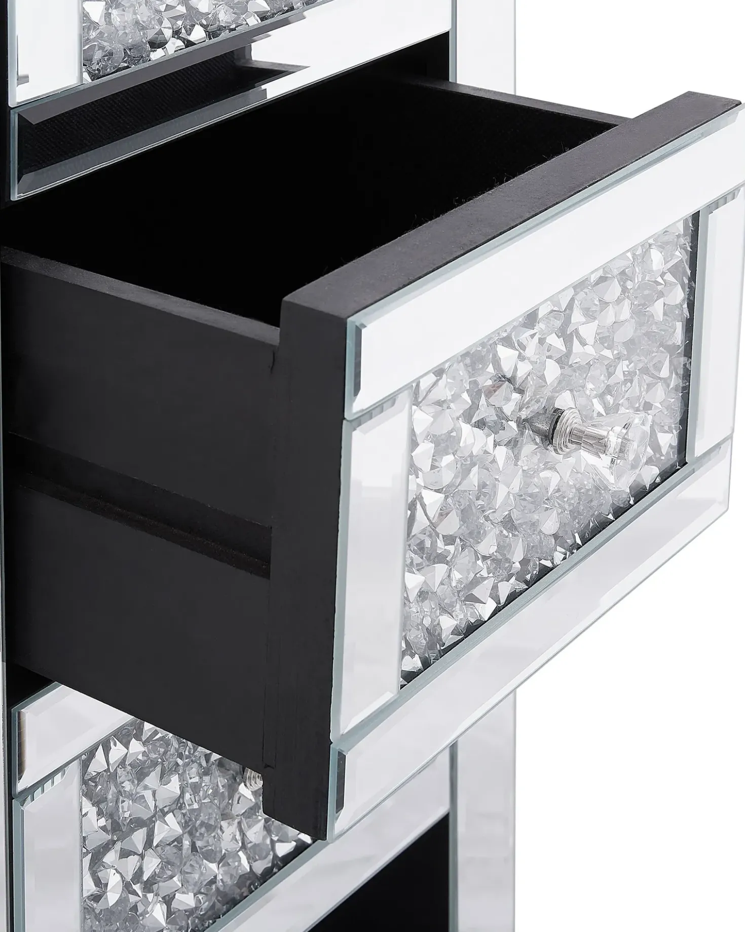 Comodino 3 cassetto LORAY Vetro Argento specchiato