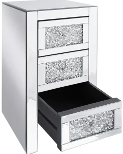 Comodino 3 cassetto LORAY Vetro Argento specchiato