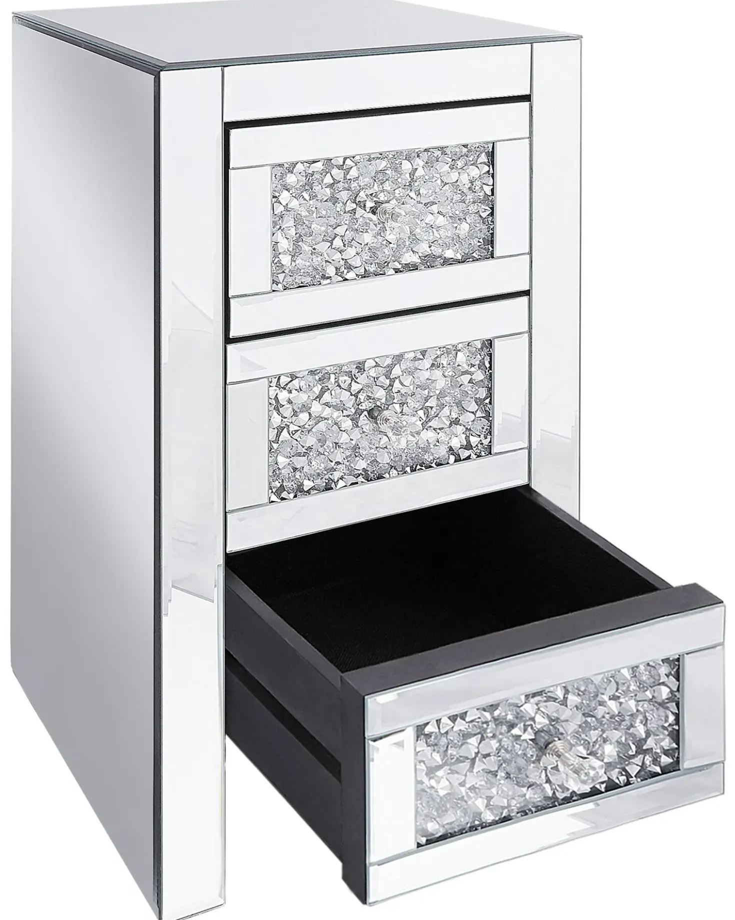 Comodino 3 cassetto LORAY Vetro Argento specchiato
