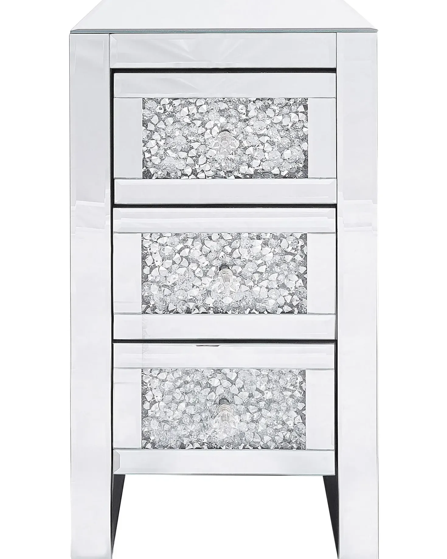 Comodino 3 cassetto LORAY Vetro Argento specchiato