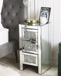 Comodino 3 cassetto LORAY Vetro Argento specchiato
