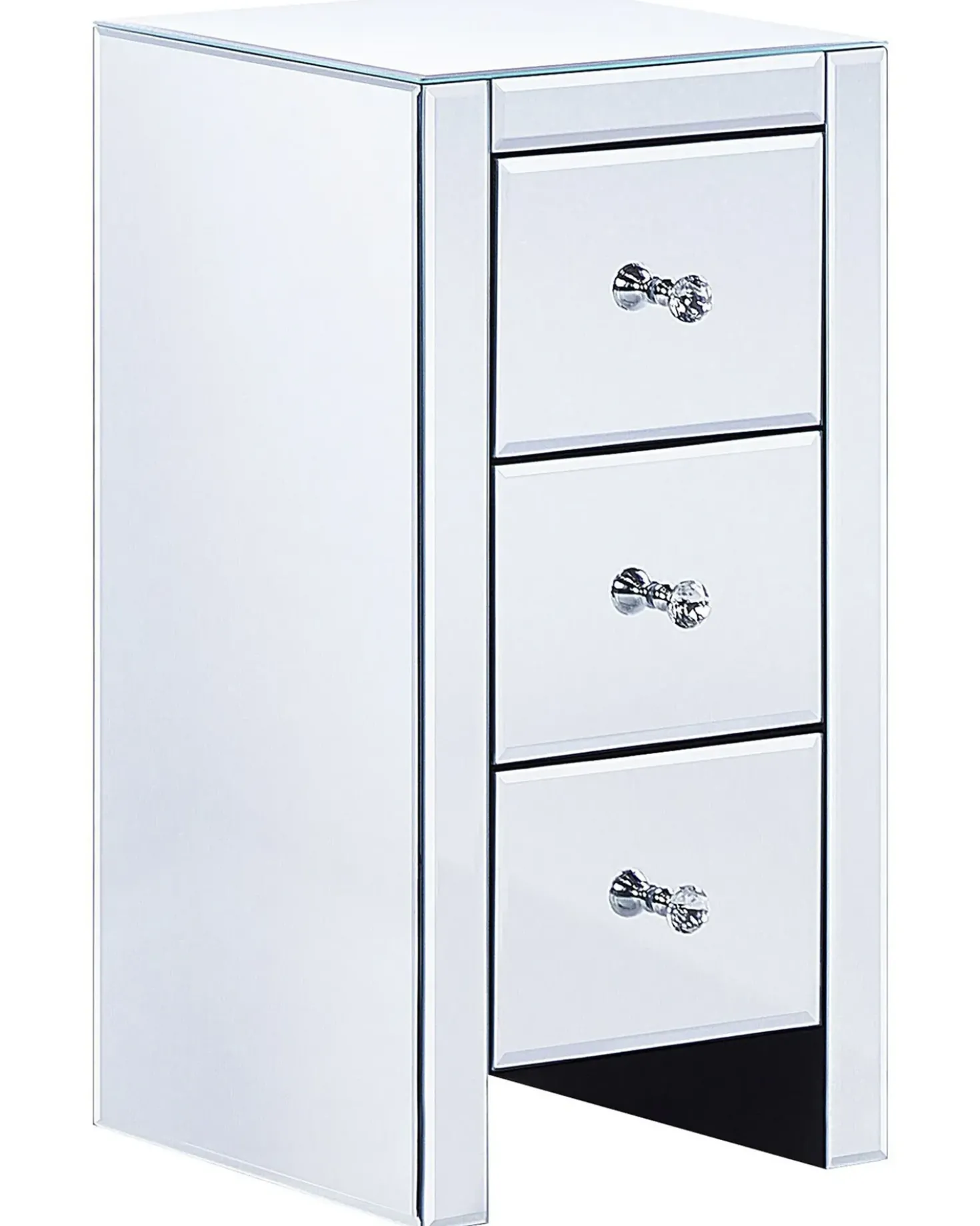 Comodino 3 cassetto LORRIS Vetro Argento specchiato