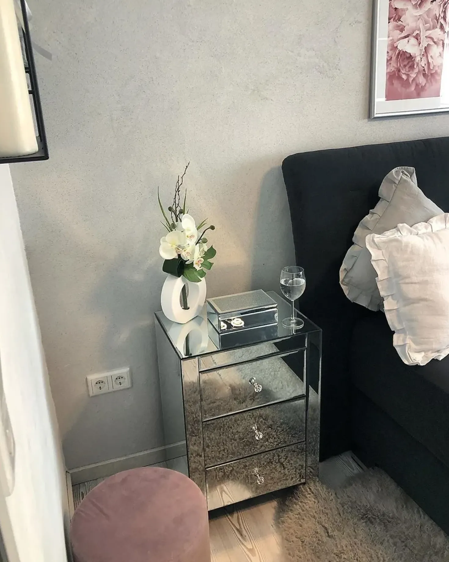 Comodino 3 cassetto LORRIS Vetro Argento specchiato