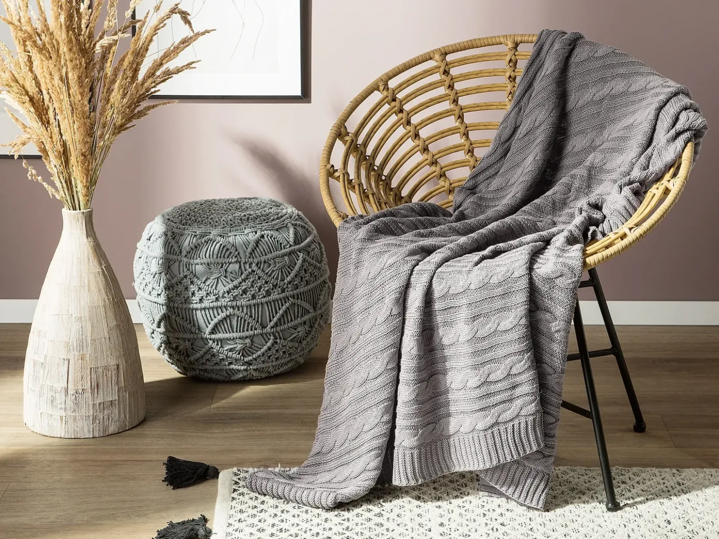 Coperta ANAMUR Cotone 110 x 180 cm Grigio chiaro