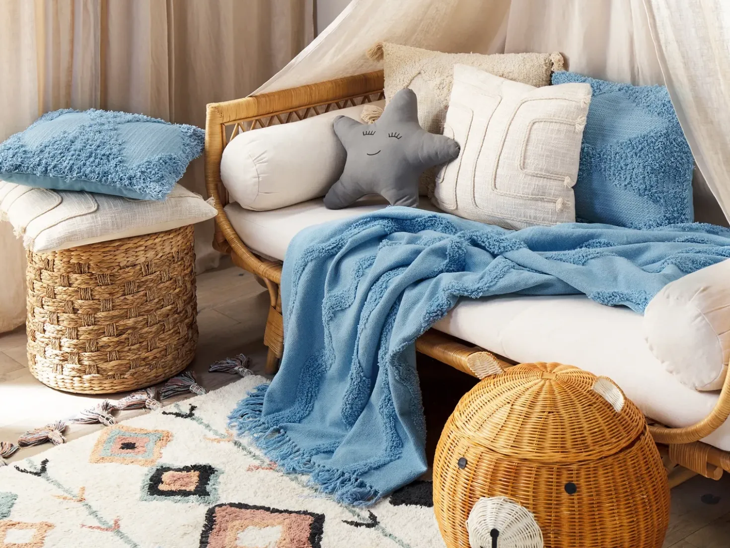 Coperta KHARI Cotone 125 x 150 cm Azzurro